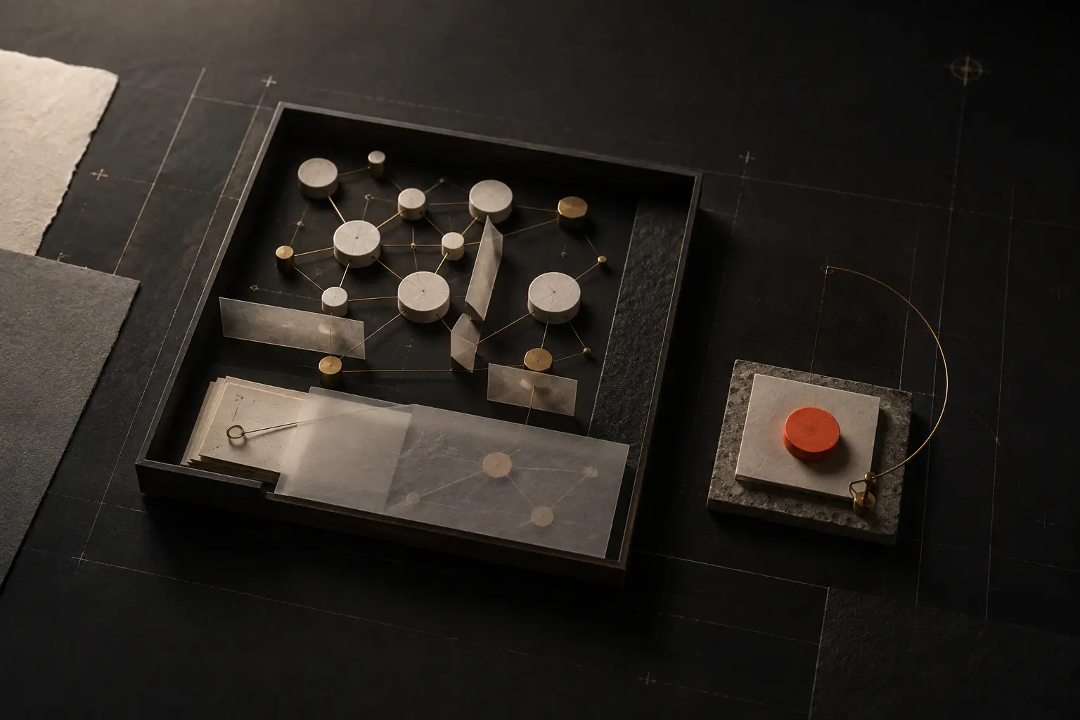 A carefully archived physical network with one persimmon node set aside to preserve its lesson